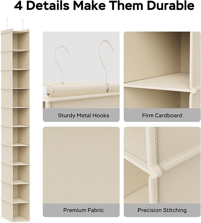 MAX Houser 10-Shelf Hanging Shoe Shelf Organizer, Hanging Shoe Storage for Closet,Pack of 2(Beige)