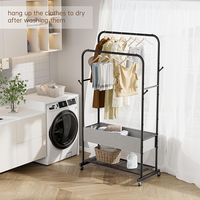 Clothes Garment Coat Rack Drying Clothing Racks Metal Freestanding for Hanging Clothes Portable Closet for Laundry Bedroom Black