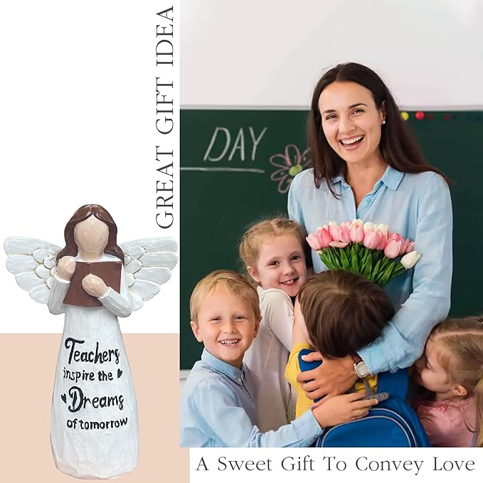 Teacher Appreciation Gifts, Thank You or Retirement Gifts for Women Teacher, Mothers Day Teachers Gift, Angel Hand-Painted Figurines Statue, 5.9 Inches Resin Doll Tabletop
