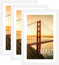 11x17 Picture Frame 3 Pack - White Poster Frame Display Pictures 9x15 with Mat or 11 x 17 Without Mat for Wall Hanging Horizontal and Vertical