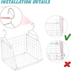 X-cosrack 3 Tier Foldable Closet Organizer, Clothes Shelves with 5 S Hooks, Wall Mount&Cabinet Wire Storage Basket Bins, for Clothing Sweaters Shoes Handbags Clutches Accessories-White Patent Design