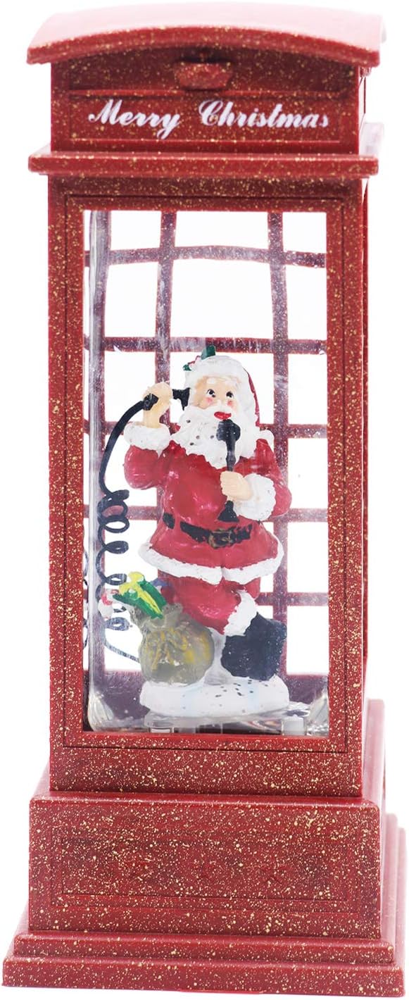 Wondise Snow Globe with Timer, Battery Operated Telephone Booth Snow Globes Spinning Water and Swirling Glitter (Santa)