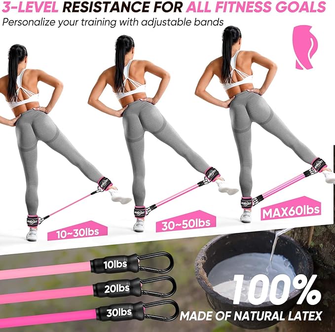 Ankle Resistance Bands with Cuffs, Workout Sets for Women, Resistance Bands for Working Out, Exercise Band for Leg Booty, Home Gym Workout Equipment, Ankle Weights Fitness Band Set