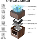 Aluminum Housing Smokeless Ashtray, Multifunctional 3 in 1 Smoke Ashtray with Lighter & USB Rechargeable, HEPA Filter, Home or Office (Wood grain)