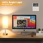 Touch Bedside Table Lamps Set - 3 Way Dimmable Bedroom Lamps Set of 2 with USB C & A Ports, Small Lamps for Nightstand with AC Outlet, Small Desk Lamp for Office, Dorm, Nursery - Dorm Room Essentials