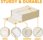 SpaceAid 4 Pack Bed Sheet Organizers and Storage, Foldable Sheet Organizer for Linen Closet, Sheets Set Folder Keeper with Window XL (Queen & King Size) Organizing Bedding Container, Beige