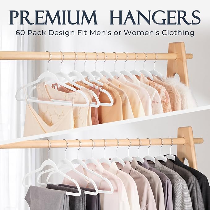 HOUSE DAY White Velvet Hangers 40 Pack, Non Slip Clothes Felt Hanger Heavy Duty for Coat, Premium Slim Space Saving Suit Hangers for Closet Organizer, 360° Rotating Silver Hook