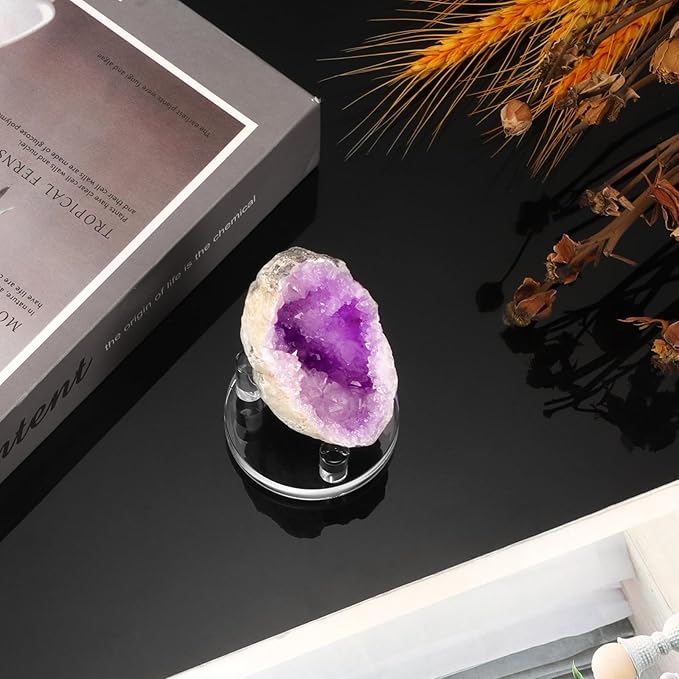 Hipiwe Acrylic Display Easel Rock Display Stand Three-Peg Display Easel Stands for Mineral Crystal Geodes Coral Fossil Small Collectibles Display Stands with Round Base,Small,4 Pack