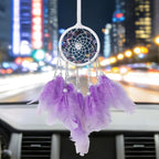 Pretty Jolly Crystal Stone Small Dream Catchers Purple Feathers Mini Dreamcatchers with Beads for Cars Rear View Mirror Hanging Decoration Good Luck Travel Charm Bedroom Ornaments for Women Girls