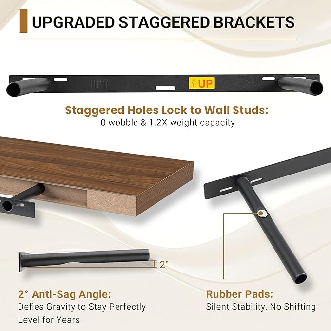Vivelove 12 Inch Deep Floating Shelves for Wall, 24" X 12" X 2" Floating Shelf, 2 Inch Thick Shelf for Bathroom Bedroom Kitchen Book Room, Modern Farmhouse Decor Set of 2, Walnut