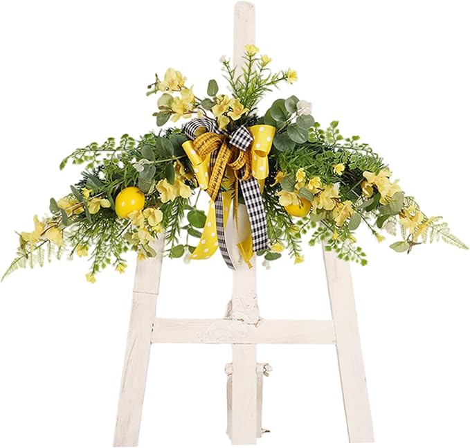 Flower Swag, 24 inch Floral Swag with Lemon, Decorative Wedding Welcome Sign with Large Bow for Wedding Arch Front Door Wall Home Decor, Floral, Flower