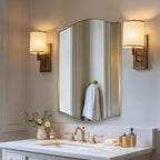 ANDY STAR 26"x38" Scalloped Mirror for Bathroom，Brushed Gold Rectangle Wall Mirror with Curved Edge Stainless Steel Metal Frame, Wall-Mounted Mirror for Bathroom, Entryway, Living Room