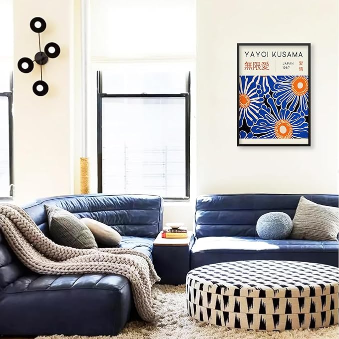 Yayoi Kusama Print Vintage Japanese Wall Art Abstract Yayoi Kusama Poster Minimalist Painting Art Exhibition Suitable for Japanese Bedroom,Living Room Office Decor 8x10in Black Framed