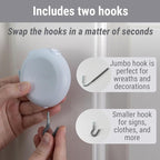 Zip 'n Hang Wreath Hanger for Front Door – Damage Free Adjustable Door Wreath Hanger for Glass, Screen & Standard Doors, Christmas Wreath & Decor Hook (White - 3 Pack)