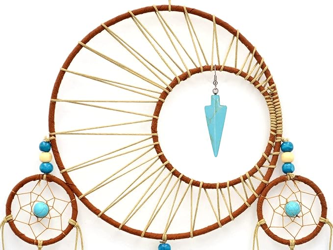 Urdeoms Large Dream Catchers for Girls Room Decor Boho Moon Dream Catcher Wall Decor Turquoise Hanging Ornament for Living Room Dorm Decor Hippie Gifts (NO.34)