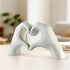 White Heart Hands Sculpture - 9.4" W Modern Home Decor Sculpture for Shelves, Desk & Living Room, Minimalist Shelf Decorations, Heart Hands Decor