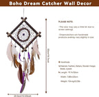 Rattan Dream Catchers with Peacock Feather, Boho Wall Decor Rustic Wooden Native American Wall Art for Bedroom Living Room (Purple Brown)