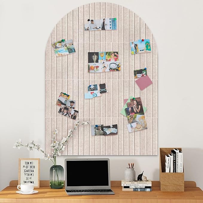 Large Cork Board for Wall & Office Decor, 48" x 36" Arched Felt Bulletin Board Pin Board Vision Board with 30 Pins – 12 Customizable Wall Tiles for Office Home Bedroom,Photo & Picture Display