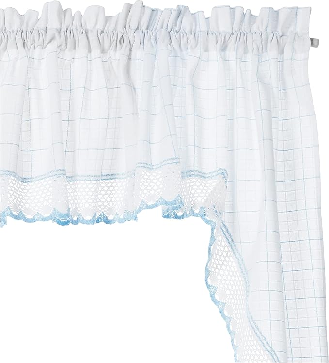 Sweet Home Collection 5 Pc Kitchen Curtain Set-Valance Swag Choice of 24" or 36" Tier Pair, Adirondack White/Blue