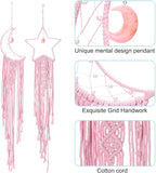 PATIKIL Moon Star Dream Catcher Decor, 39" Boho Dream Catcher Macrame Woven Wall Hanging for Home Decor Bedroom Accessories Cafes Wedding Decoration, Pink
