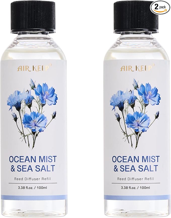 Airkeep Reed Diffuser Oil Refill/Ocean Mist&Sea Salt/3.38 oz(100ml)/2 Pack/Scented Oil Refill for Reed Diffuser Home Fragrance for Bedroom, Bathroom Office Home Decor