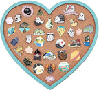 BENECREAT Light Sky Blue Heart Pin Cork Board, 10.6x11.8inch Bulletin Display Board Wall Mounted Cork Board for Brooch Pin Storage Display, Office Home and School Decor