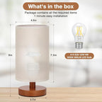 Fenmzee Small Table Lamp for Bedroom - Inline Control, Bedside Lamp with 3000K A15 LED Blub, Easy Assembly (Beige Shade - Walnut Base, 9" Inline Control)
