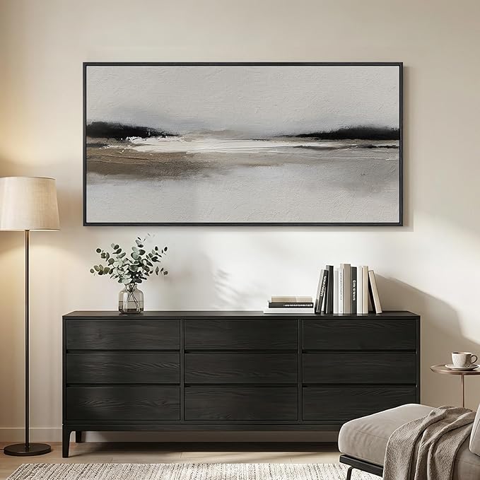 Large Framed Abstract Wall Art for Living Room, Horizontal Black and White Landscape Canvas Prints Paintings Artwork for Walls, Neutral Modern Minimalist Pictures Wall Decor for Bedroom Office 30x60