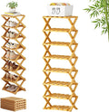 The 9-Tier No-Assembly Bamboo Rack, 3-9 Tiers Bamboo Shoe Rack, Foldable Bamboo Vertical Shoe Organizer, Multifunctional & Space-Saving, For Entryway, Closet, Corner, Bedroom, Hallway (Wood, 8Tiers)