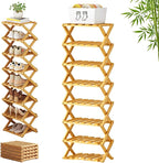 The 9-Tier No-Assembly Bamboo Rack, 3-9 Tiers Bamboo Shoe Rack, Foldable Bamboo Vertical Shoe Organizer, Multifunctional & Space-Saving, For Entryway, Closet, Corner, Bedroom, Hallway (Wood, 8Tiers)
