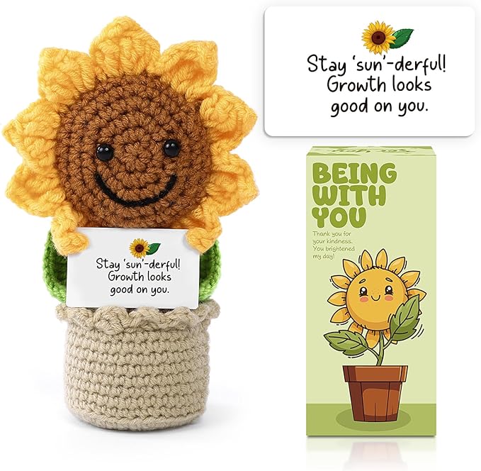 Valentines Day Gifts for Him Her, Handmade Crochet Flowers Sunflower, Emotional Positive Support Crochet, Christmas, Mothers Day, Birthday Gifts for Moms, Home Decor, Gifts for Mom with Gift Box