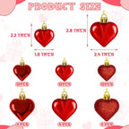 48PCS Heart Shaped Ornaments, Red Heart Shaped Ornaments, Valentines Heart Hanging Ornaments in 2 Sizes, Glossy Heart Baubles for Valentines Wedding Christmas Tree Party Decorations