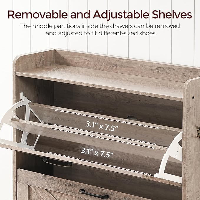 Shoe Storage Cabinet, Shoe Organizer with 2 Flip Drawers, Hidden Shoe Storage for Entryway, Freestanding Shoe Cabinet Organizer with Open Storages, Greige SHHG9401