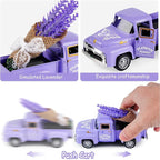 Lavender Truck Decor with Flowers, Purple Floral Pickup Truck with Butterfly, Rustic Farmhouse Tabletop Centerpiece, Spring Country Home Office Kitchen Tiered Tray Decor