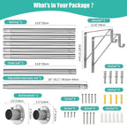 Closet Rod, 16 to 100 Inch Closet Rods Heavy Duty Adjustable Wardrobe Poles for Hanging Clothes and Heavy Duty Bracket Closet Pole Support (The Shelf NOT Included)(Silver)