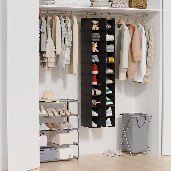 MAX Houser 10-Shelf Hanging Shoe Shelf Organizer, Hanging Shoe Storage for Closet (Black)
