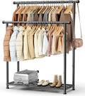 MISSLO Double Rods Garment Rack Heavy Duty Clothing Rack for Hanging Clothes Portable Clothes Organizer for Bedroom, Living Room, Clothing Store (Matte Black)