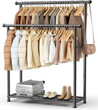 MISSLO Double Rods Garment Rack Heavy Duty Clothing Rack for Hanging Clothes Portable Clothes Organizer for Bedroom, Living Room, Clothing Store (Matte Black)