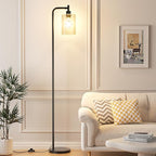 Ziisee Floor Lamps for Living Room - Standing Lamp with Seeded Glass Shade, Modern Floor Lamp with LED Bulbs, Industrial Floor Lamp for Bedroom, Black Tall Lamp for Office(Light Bulb Included)