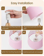 Pink Table Lamp, Small Tripod Table Lamp, Boho Bedside Lamp with Pink Linen Shade & Wood Base, Modern Nightstand Lamps, Little Cute Desk Lamp for Girls Room, Kids Room, Bedroom, P51TL05