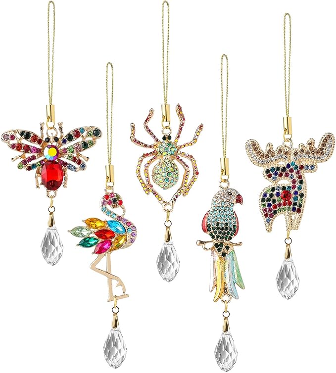 5Pcs Hanging Ornaments for Christmas Tree Mix Color Christmas Decor Metal Animal Pendant Xmas Wedding Party Gifts Crystal Suncatchers Indoor Home Decor