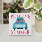 Country Flamingo Truck Wood Box Sign Decor Desk Sign Welcome Summer Quote Flamingo Wooden Box Block Sign Rustic Home Shelf Wall Decoration