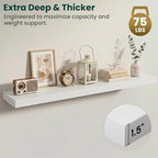 Floating Shelves for Wall 55 in x 9.3 in Deep, Wall Mounted Rustic Wood Shelf with Invisible Brackets for Storage & Display, Living Room Bedroom Bathroom, White, 1 Pack