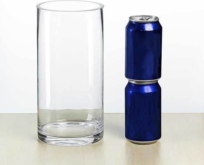 CYS Excel Glass Cylinder Vase (H:10" D:5") | Multiple Size Choices Glass Flower Vase Centerpieces | Hurricane Floating Candle Holder Vase