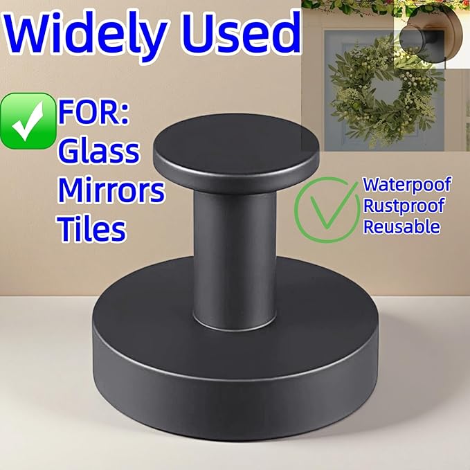 Suction Cup Wreath Hanger, 15 Lbs Heavy Duty Hooks for Christmas Holiday Decor, 2-Pack Black Wreath Holder with Strong Adhesion, No Drill Installation for Windows Glass Surfaces