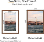 14x20 Picture Frame 3 Pack - Brown Poster Frame Display Pictures 11x17 with Mat or 14 x 20 Without Mat for Wall Hanging Horizontal and Vertical