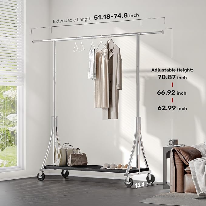 MAXLEAD Clothes Rack, Clothing Rack with Wood Shelves 500 LBS Heavy Duty Garment Rack for Hanging Clothes Portable Closet Sturdy Coat Rack for Bedroom, Living Room, Laundry, Balcony, Silver