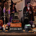 Lineshading 4 Pcs Halloween Table Decoration Black Cat Wooden Stacked Block, "Pumpkin Black Cats Witches Brew" Signs Spooky Halloween Tiered Tray Decor Rustic Gothic Centerpiece for Home Coffee Bar