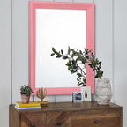 AAZZKANG Rectangle Mirror with Wood Frame Modern Farmhouse Wall Mirrors Decor Large 26"x18" for Bedroom Bathroom Living Room Pink