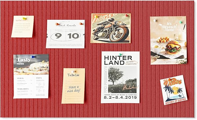 24 * 16 inches Large Bulletin Board, Decorative Felt Pin Board, 0.35“ Thick Foldable Photo Display Board with Self-Adhesive Tape, Vision Board for School Home Kitchen Office Walls - Christmas red
